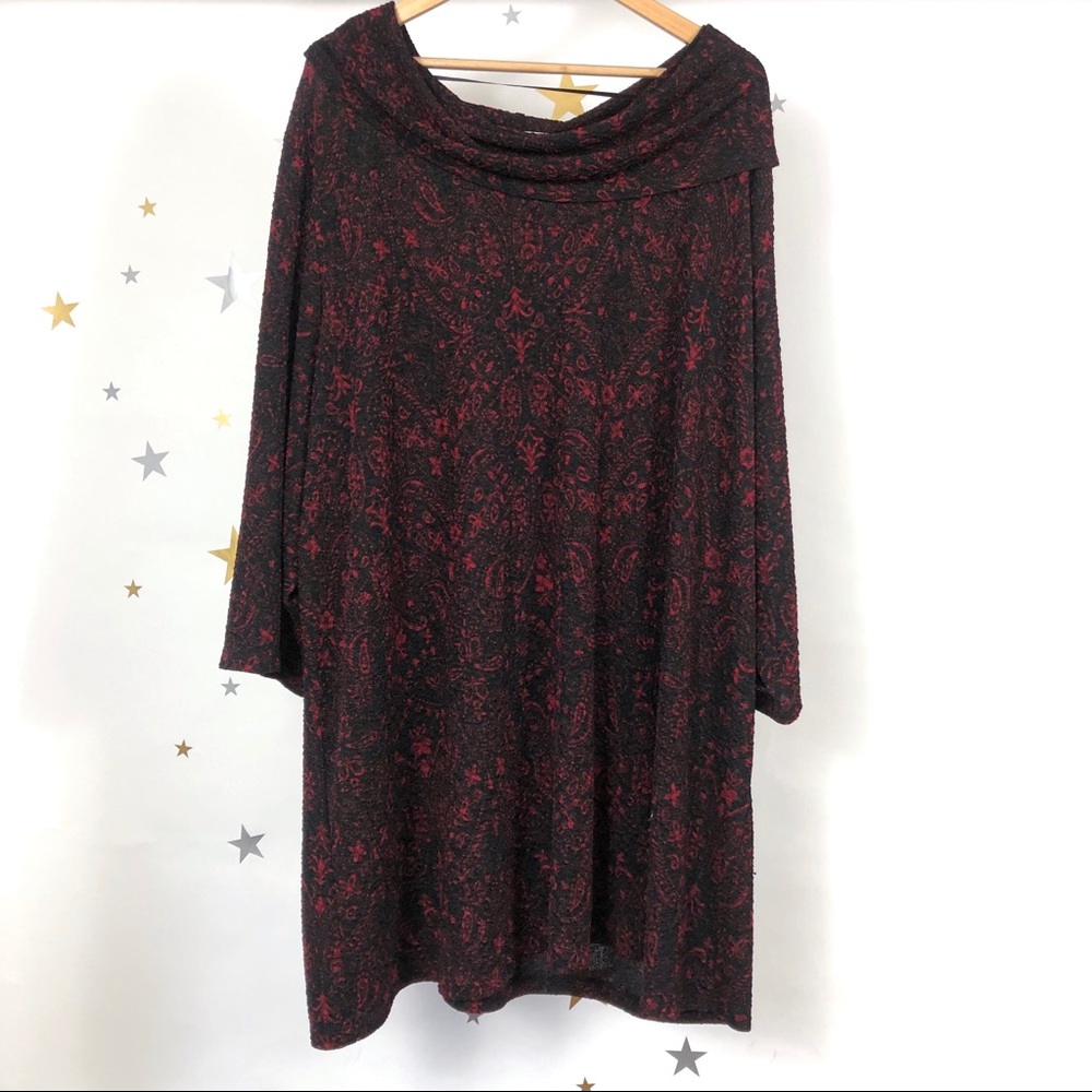 4X red & black paisley print stretchy dress 30/32W
